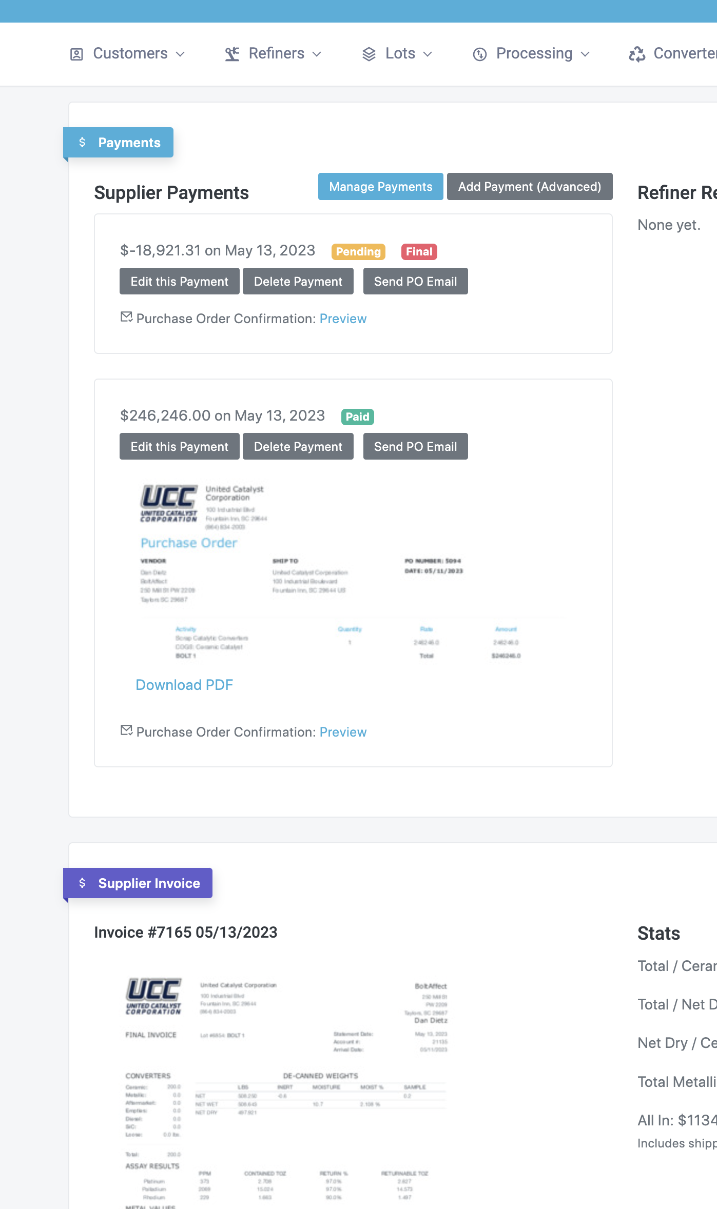 Lot Detail screenshot
